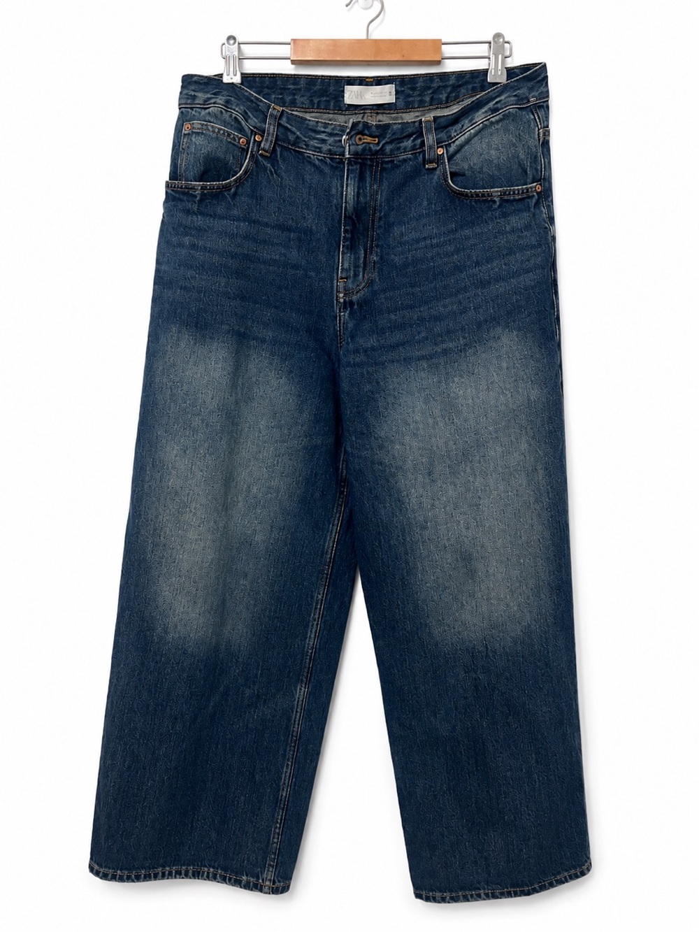 Zara Medium Wash Denim Cropped Wide Leg